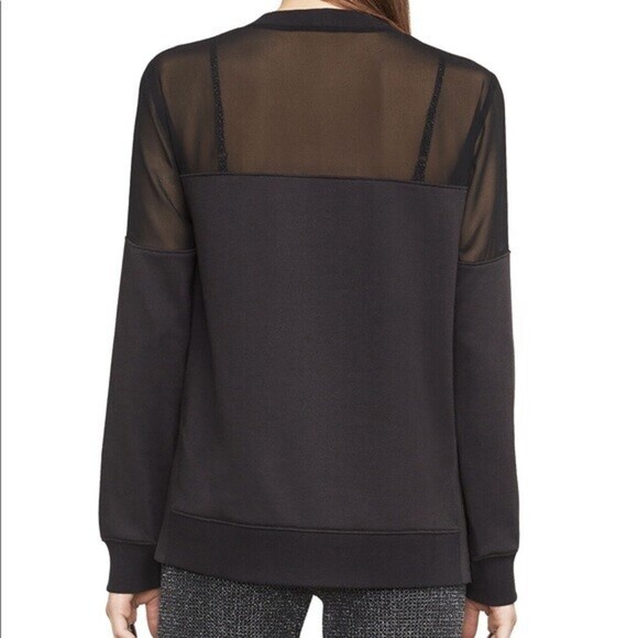 BCBGMAXAZRIA Women's Martina Mixed Mediating Sleeve Sweatshirt Black Size L $248 - Picture 3 of 8